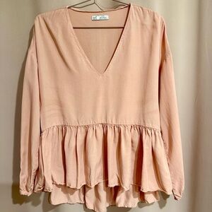 Zara Soft Peach V-Neck Blouse